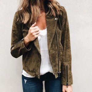 BlankNYC No Limit Suede Moto Jacket - dark green